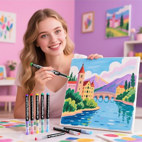 Tongfushop 48 Colors Acrylic Paint Markers, Water-Based Paint Pens with Auto Ink Control & Brush Tip - No Bleed on Rock Painting, Canvas, Wood, Ceramic, Glass - Kids, Adult & DIY Art Supplies in Saudi Arabia