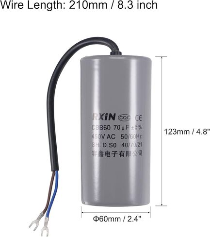 مكثف تشغيل Uxcell CBB60 50 فائق التوهج 450 فولت تيار متردد 2 أسلاك 50/60 هرتز اسطوانة 105 × 50 مم مع محطة لمحرك مضخة المياه ضاغط الهواء in Kuwait