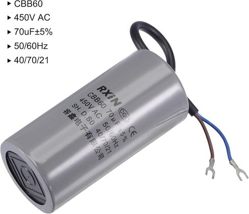 مكثف تشغيل Uxcell CBB60 50 فائق التوهج 450 فولت تيار متردد 2 أسلاك 50/60 هرتز اسطوانة 105 × 50 مم مع محطة لمحرك مضخة المياه ضاغط الهواء in Kuwait