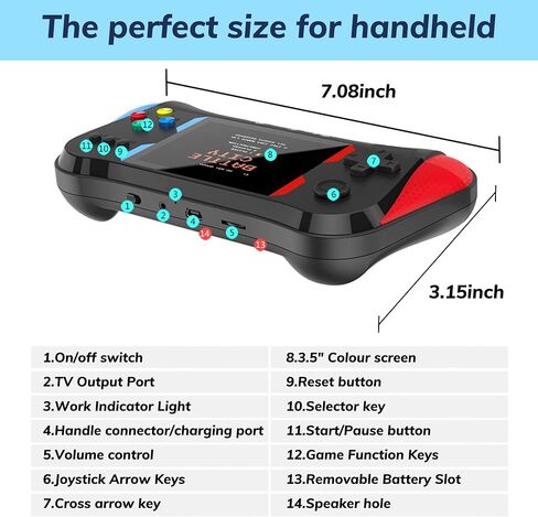 Handheld Game for Kids - Preloaded 500 Retro Video Games, Portable Video Gaming Player - Portable Gaming Player with Rechargeable Battery Mini Arcade Electronic Toy Gifts for Boys Girls Works with TV in Kuwait