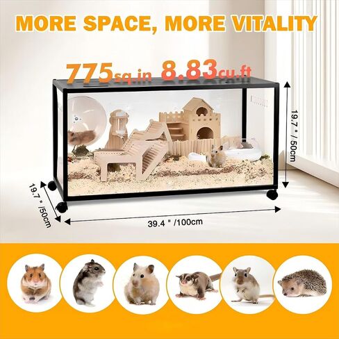 Hamster Cage - 360° Panoramic Large-Space Guinea Pig Cages (39.5×19.7×19.7 Inches) with Top Door Access Suitable for Hamster,Guinea,Ferret & Guinea (Wheel Included, Optional Installation) in Kuwait
