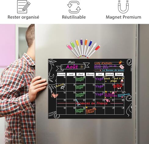 تقويم مغناطيسي من MoKo لثلاجة المطبخ، 16.73 بوصة × 12 بوصة، مخطط تقويم شهري للمسح الجاف وقائمة تسوق البقالة مع 8 أقلام طباشير - أسود in Saudi Arabia