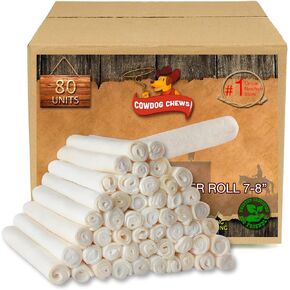 Beefhide Roll (7-8 inch) Long Lasting Dog Treat Bone, Great for Dental Health and Aggressive Chewers (20 Count)