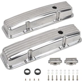 Aluminum Valve Covers with Holes Retro Finned Polished Compatible with 58-86 Small Block Chevy SBC Engines 283 305 327 350 400