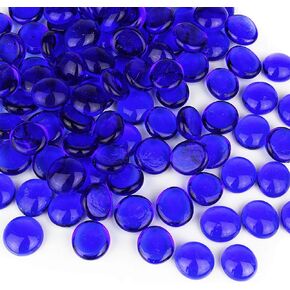CYS EXCEL Cobalt Blue Glass Gemstone Beads Vase Fillers (1 LB) Flat Marble Beads Multiple Color Choices Aquarium Decor Rocks Floral Stones Decorative Mosaic Glass Gem Pebbles(Approx. 85-100 PCS)