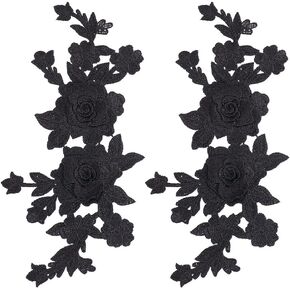 GORGECRAFT 2PCS Black Embroidered Floral Appliques Boho Love Vintage Rose Sew on Patches Retro Flower Pair Polyester Ornament for Wedding Dress Hat Bag Jeans Shoes Clothes Crafts Accessories