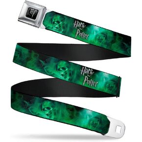 Buckle-Down Seatbelt Belt - HARRY POTTER Smoke Skulls Black/Greens - 1.0" Wide - 20-36 Inches in Length