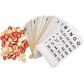 SEETOOOGAMES Vintage Wooden Bingo Game Set-120 Bingo Number Cards and 75 Chess