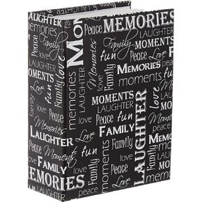 Pioneer Photo Albums A4-100 Black & White Photo Album, 100 Pockets 4"x6", Black and White Words