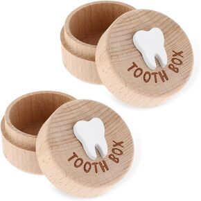 2PCS Tooth Fairy Tooth Holder, 3D Carved Wooden Tooth Holder, Tooth Boxes for Lost Teeth, Baby Teeth Keepsake Box, Cute Baby Teeth Keepsake Storage Box