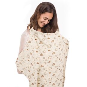 MEXXI Muslin Nursing Covers for Breastfeeding, Breastfeeding Cover with Arch Neckline,100% Cotton Breathable and Lightweight Privacy Nursing Apron 43 * 30 Inch (Beige)