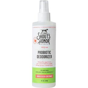 SKOUT'S HONOR: Probiotic Deodorizer for Dogs & Cats - with Avocado Oil Hydrates and Deodorizes Fur, Supports Pet’s Natural Defenses, PH-Balanced, Sulfate Free - Sunkissed Coconut - 8 oz.