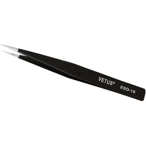 VETUS ESD Anti-static SMD Tweezer Non-magnetic Stainless Steel Pointed Tip for Repair PC Laptop Black ESD-16