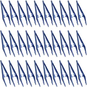 30PCS Disposable Tweezers 13cmx2.3cm Plastic Clips for Medical First Aid Kit Crafts Gauze Laboratory School Mini Battery Replacement Cosmetics Blue