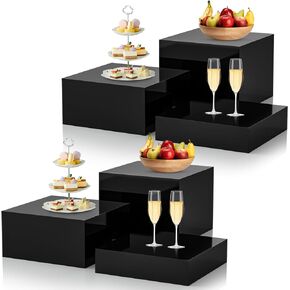Blue Buffet Risers, 3Pcs Acrylic Boxes Display Risers Food Risers for Buffet Table Display Riser for Platter Parties Weddings Catering Dessert Collectibles Figures Show ( 6''x7''x8'')