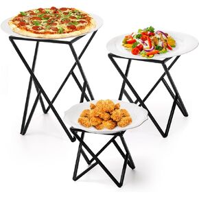Set of 3 Black Metal Pizza Riser Racks, Twisting Geometric Pizza Table Stand Serving Tray Holder, Tabletop Square Dessert Stand Platter Risers, Food Risers for Buffet Restaurant Home Party