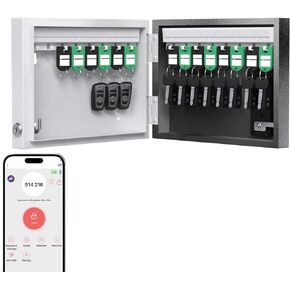 WeHere 32 Key Lock Box with Dual Lock, Combination & Key Unlock, Key Cabinet Wall Mount with Key Tag Label, Key Holder Storage Lockbox for Store, Office, Company, House, App Key Directory ERP