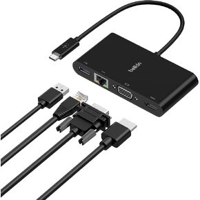 Belkin USB-C Hub, 5-in-1 MultiPort Docking Station - USB-C Docking Station for iPad, iPad Pro, iPad Mini & MacBook - 60W USB-C Power Delivery 3.0, 4K HDMI USB-A, USB-C, Ethernet & SD Card Ports