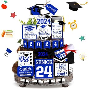 22 Pcs 2024 Graduation Tiered Tray Decorations Farmhouse Decorations Class of 2024 Graduation Table Centerpieces Signs for Home Graduation Table Decoration(Black, White)