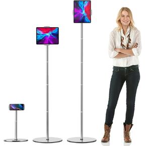 OATSBASF Tablet Floor Stand, Height Adjustable(16.5-66.1 inch), 360 Degree Rotating, Aluminum Alloy Cradle Mount Dock for 4.7"-12.9" Screen iPhone Samsung, iPad, Kindle, eBook Reader (White)