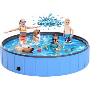 Extra Large Dog Pool Foldable Plastic Pool for Large Dogs,1mm Durable and Collapsible Pet Bathing Tub Portable Outside Swimming Pool for Kiddie and Dogs (75x15.7in)