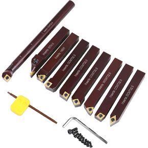 Accusize Industrial Tools 5/8" 9 Pieces/Set, Indexable Carbide Turning Tools and Boring Bar, 2988-0058
