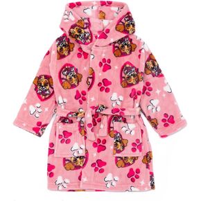 Paw Patrol Girls Hooded Bathrobe | Young Ladies Skye All Over Print Pink Dressing Gown | Kids Fleece Loungewear Bathrobe