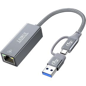 USB to Ethernet Adapter 2.5Gb, USB 3.0 USB C to RJ45 Gigabit Ethernet Adapter Type-C Thunderbolt 3 2500Mbps Ethernet LAN Network Adapter for MacBook Pro/Air,iPad Pro,Dell XPS,Surface,Laptop,Mac