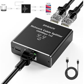 ZOOAUX Ethernet Splitter 1 to 2 High Speed 1000Mbps, Gigabit Ethernet Splitter, LAN Splitter with USB Power Cable, RJ45 Splitter for Cat5/5e/6/7/8 Cable[2 Devices Simultaneously Networking]