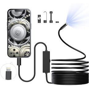 Endoscope Camera with Light, 1920P HD Borescope with 8 Adjustable LED Lights, Endoscope with 16.4ft Semi-Rigid Snake Cable, 8mm IP67 Waterproof Inspection Camera,Supports iOS System, not for Android