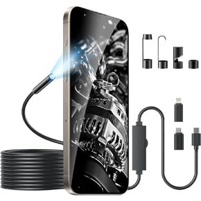 Borescope Endoscope Camera with Light for iPhone: 1920P HD Inspection Camera with 8 Adjustable Led Lights, 16.4ft Semi-Rigid IP67 Waterproof Bore Scope Snake Cameras for Android