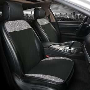 Black Panther Breathable Mesh Front Car Seat Covers Protectors with Bling Bling Crystal Rhinestones for Women Girls, Universal Fit 95% of Cars, Black