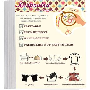 Karpoulra 6 Sheets 8.5"x11" Sticky Water Soluble Embroidery Stabilizer, Dissolvable Printable Self Adhesive Wash Away Stabilizer for Print or Draw Patterns Hand Machine Embroidery