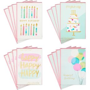 Hallmark Birthday Cards Assortment, 16 Cards with Envelopes (Cake, Candles, Balloons)