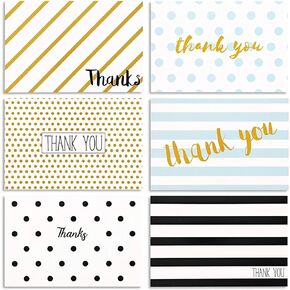 Juvale 48 Pack Blank Thank You Cards with Envelopes - 4x6 Thank You Notes with Envelopes for Birthday, Wedding, and Graduation - 6 Design Appreciation Cards