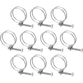 uxcell 10Pcs Double Wire Hose Clamp, 53-60mm Adjustable Stainless Steel Wire Hose Clips with M8 Bolt for Dust Collection Hose, Pump Hose Pipe