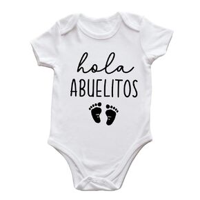 Hola Abuelitos Pregnancy Announcement Funny Cute Infant One-Piece Baby Bodysuit for Grandparents | Abuelo Y Abuela Gift (0-6 months, white)
