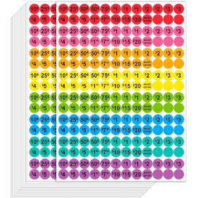 Dreecy 1920 PCS Garage Sale Price Stickers for Yard Sale Colorful Price Tag Labels 3/4" Diameter Flea Market Pre-Printed Pricing Stickers with Price for Retail, 8 Colors