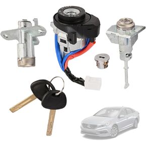 Car Full Lock Cylinder Set 81970-3XA00 81910-3XA00 Compatible with Hyundai Elantra 2011 2012 2013 2014 2015 1.8L 2.0L 1 x Ignition Switch /1 x Front Left Door Lock /2 x Universal Keys