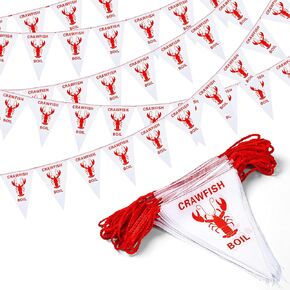 Chuangdi 69 ft Crawfish Pennant Banner Crawfish Party Decorations Crawfish Banner Red Crawfish Boil Pennant Banner Flags Hanging Banner for Birthday Lobster Mardi Gras Summer Crawfish Party Supplies