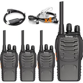 Walkie Talkies for Adults 16 FRS Channels Free Licence Long Range Rechargeable Family Two Way Radio with Security MIC Earpiece and LED Flashlight VOX for Hiking Camping Trip (4 Pack)