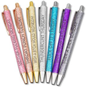 TERPINK 7-Pack Swear Word Daily Funny Pens, Funny Seven Days of The Week Pens, Describing the mentality, Sarcastic Ballpoint Pens, Gift for Colleague Co-Worker (Black, 1.0mm)