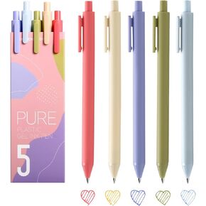 Kaco Pack of 5 Pieces Colored Ink Pens Retractable Cute Pens for Note Taking 0.5mm Fine Point (Morandi II)