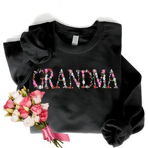 Embroidery Floral Grandma Sweatshirts For Women Gift Sweatshirt From Grandkids Flower Gift Mothers Day Christmas in Kuwait