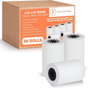 Thermal Credit Card Paper Rolls Printer Paper Receipts 2 1/4" X 50' for Popular Credit Card Machines POS and Cash Registers BPA Free 50 Rolls (CORE 50 Rolls)