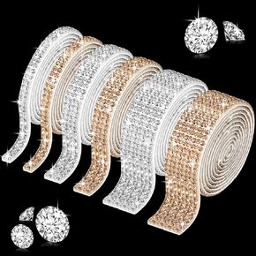 6 Rolls Bling Strips Crystal Rhinestone Ribbon Self Adhesive Sticker 2 mm Rhinestone 6 Yards Glitter Faux Diamond Ribbon for Arts Craft Event DIY Car Phone Decoration (Gold, Silver)