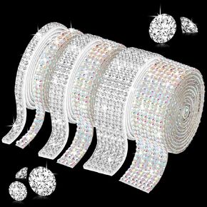 6 Rolls Bling Strips Crystal Rhinestone Ribbon Self Adhesive Sticker 2 mm Rhinestone 6 Yards Glitter Faux Diamond Ribbon for Arts Craft Event DIY Car Phone Decoration (Gold, Silver)