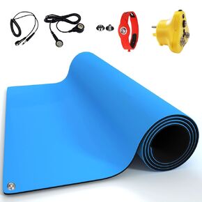 KooMall 24x16 Inch Anti Static Rubber Mat Kit for ESD Sensitive Electronic Device Repair, Soldering, PC Building, Assembly, Table Work, With Grounding Plug Cord, Antistatic Wrist Strap, Heat Resistant