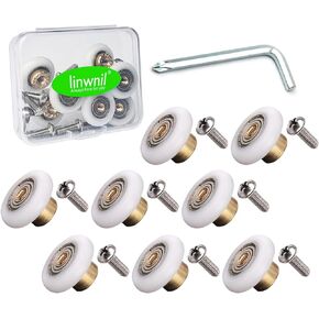 8-Pack Copper Core POM Shower Door Rollers with Stainless Steel Screws and Easy-Install Tool - Quiet, Smooth Sliding Roller Wheels for Bathroom Doors, 19mm
