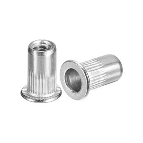 uxcell #10-32 Rivet Nuts, 100pcs 304 Stainless Steel Knurled Flat Head Threaded Insert Nuts for Metal, Plastic